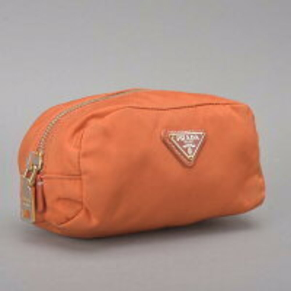 Prada Leather Bag Vanity Case Accessory Pouch Plate Triangular Makeup Orange ak